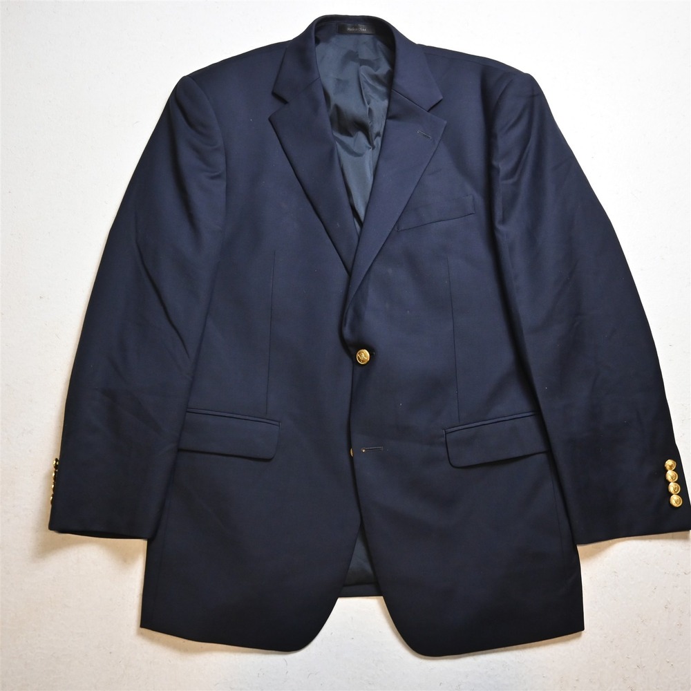 Lauren Ralph Lauren 40R Navy Blue 100% Wool Gold Button Blazer Jacket Sport Coat